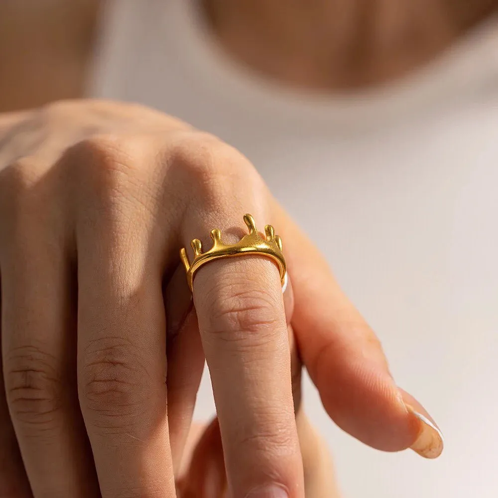 Design Lava Crown Titanium Steel Ring Opening Adjustable