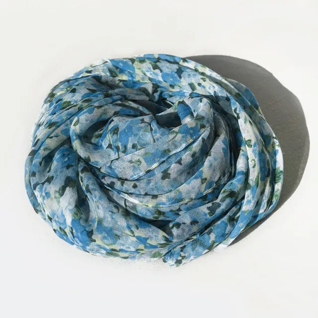 Classic Floral Silk Scarf Imitated Silk Scarves Fashion Casual Shawl Outdoor 6 Dark Blue - Shop at LoveMi