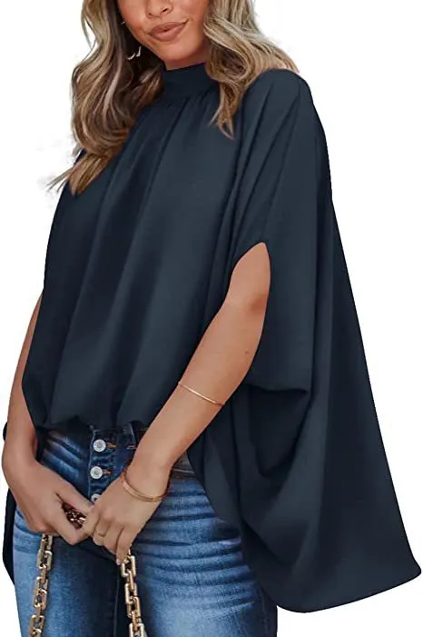 Oversized Top Batwing Sleeve Tarpaulin For Women Navy Blue - Shop at LoveMi