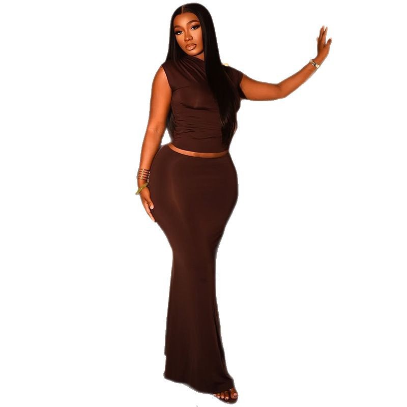 Slim-fit Pleated Fashionable Solid-color Skirt Suit - Image 4