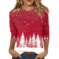 Christmas Round Neck 34 Sleeves T-shirt - Wa6Rq250228Y034-M - View 1