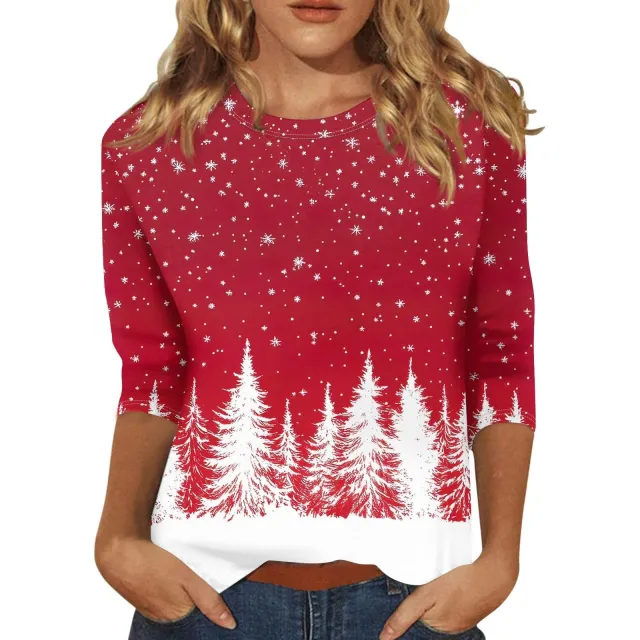 Christmas Round Neck 34 Sleeves T shirt Wa6Rq250228Y034 S - Shop at LoveMi