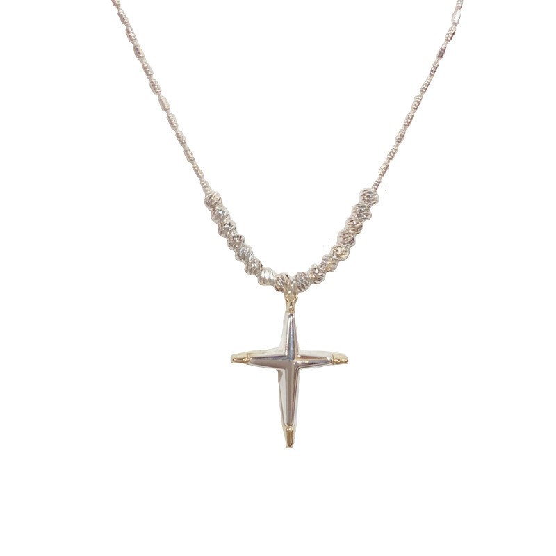 Metal Contrast-color Cross Pendant Necklace