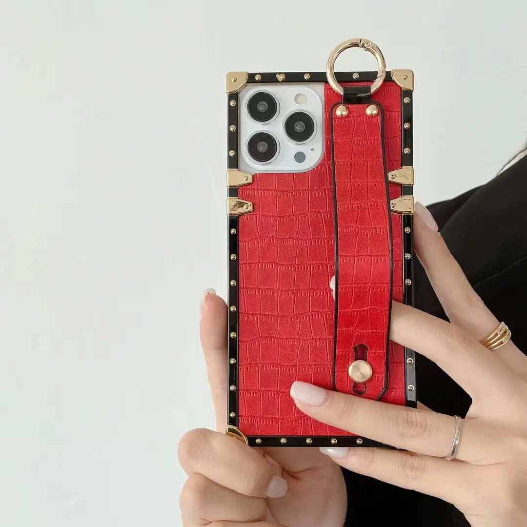 Square Electroplated Wrist Strap Protective Sleeve Creative Phone Case