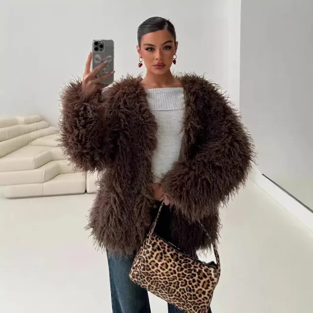 Coat Faux Fur Jacket Chocolate L - Shop at LoveMi