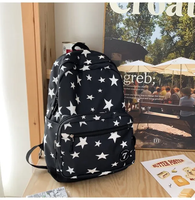 Women's Fashion Simple Large Capacity XINGX Printed Schoolbag Black - Shop at LoveMi