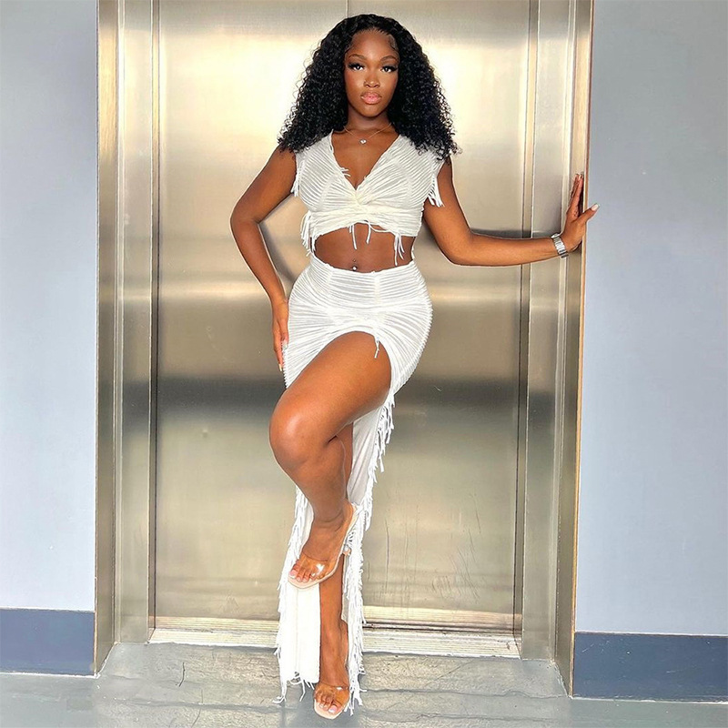 Women's Solid Color Cropped Split Tassel Beggar Clothes