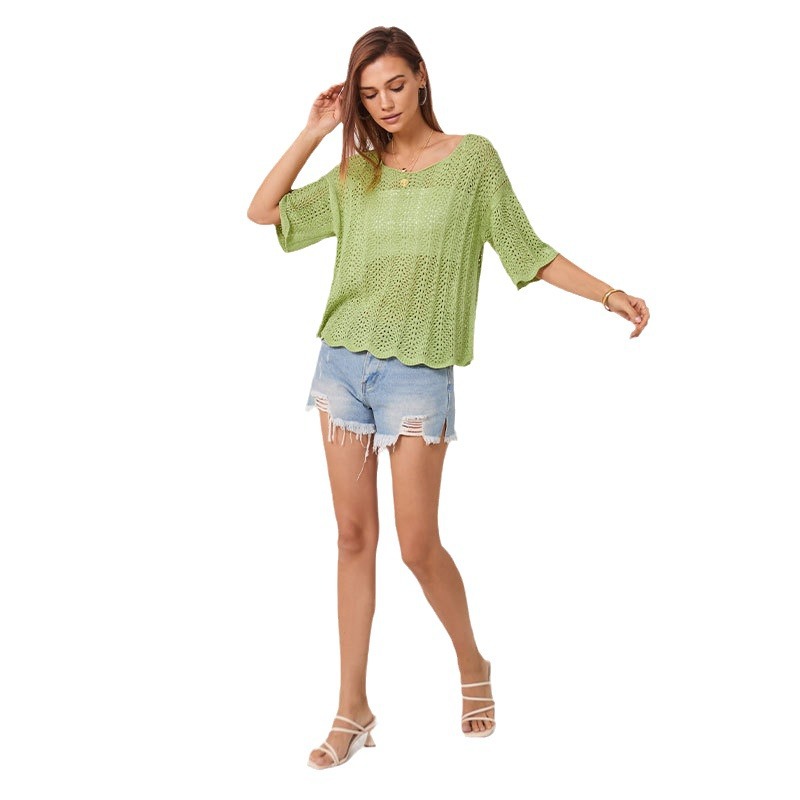 Hollow Fashion Short Sleeve Casual Women's Knitwear
