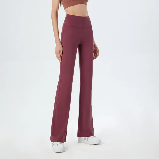 High Waist Hip Lift Stretch Sports Pants Nude Feel Casual Running Dark Red - Shop at LoveMi