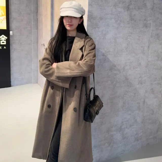Autumn And Winter New Elegant Double Breasted Woolen Overcoat Coat Women Maillard Color M - Shop at LoveMi