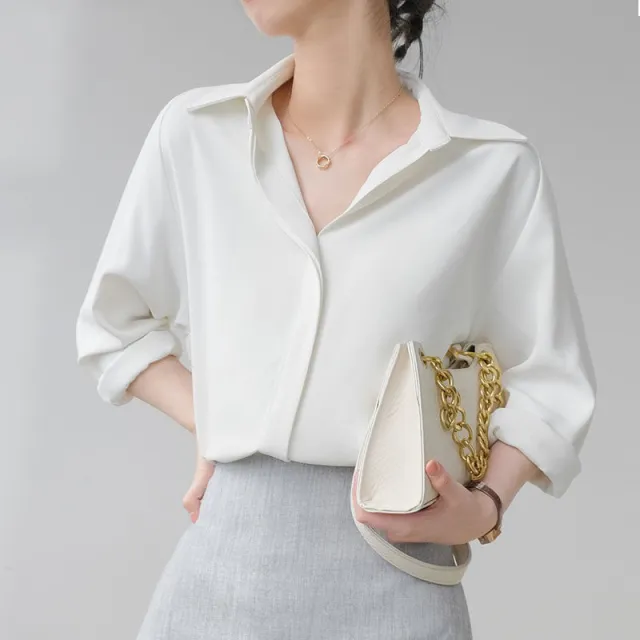 Women's Checkered Vintage Satin Shirt Hidden Hook White - Shop at LoveMi