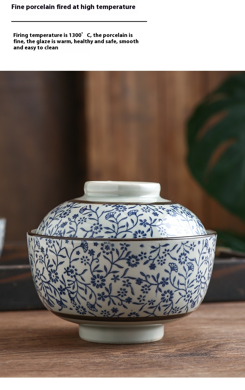 Auspicious Flower Tureen Slow Cooker Ceramic With Lid Steamed Rice Bowl