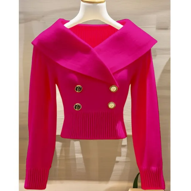 Women's Polyester Lapel Slim Sweater Sweater Plum Red - Shop at LoveMi