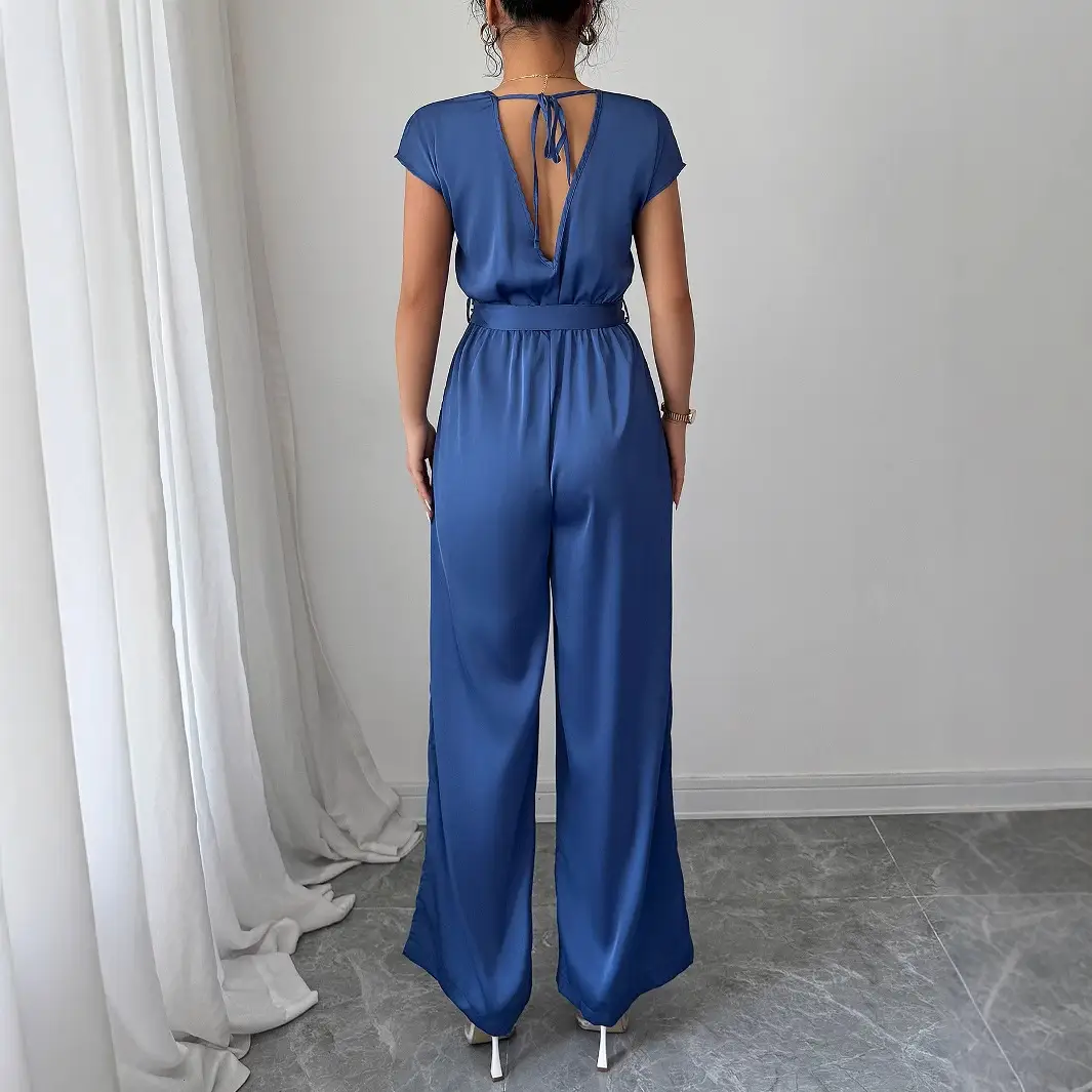 Fashion Wind Deep V High-waisted Wide-leg Jumpsuit Women's Clothing