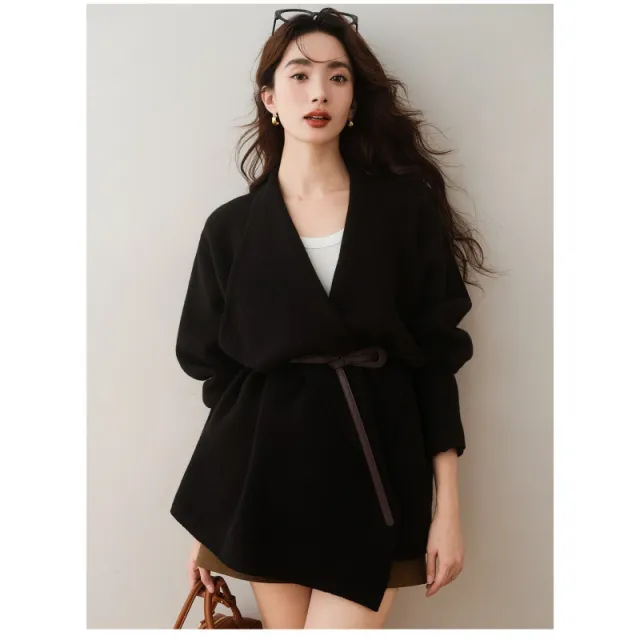High grade Large Lapel Sweater Coat For Women Black - Shop at LoveMi