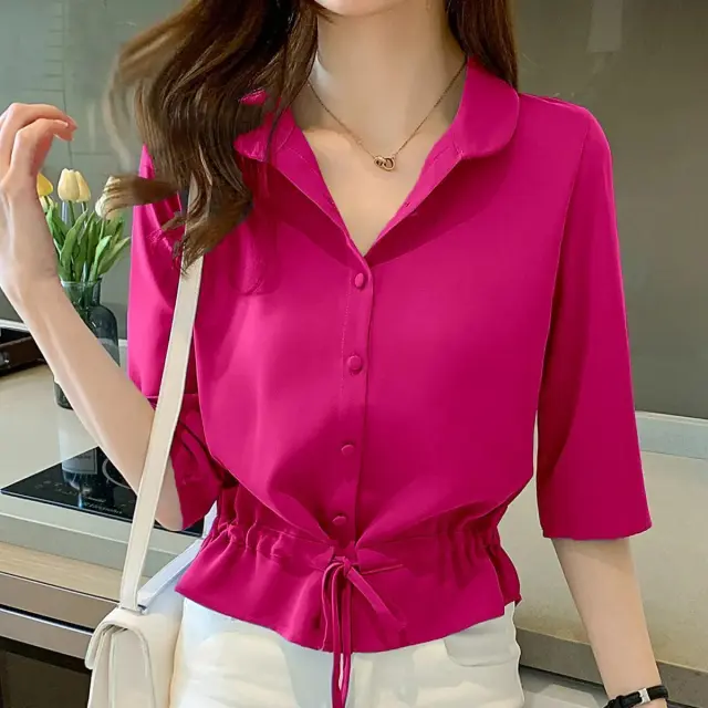 Women's Short sleeved Chiffon Shirt Women's Summer Wear Rose - Shop at LoveMi