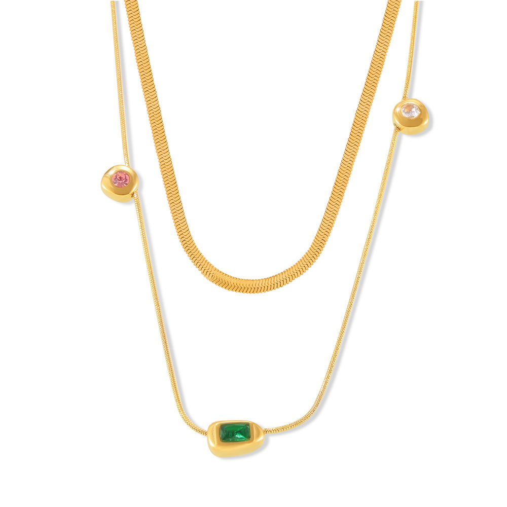Retro Three-color Glass Stone Pendant Clavicle Chain