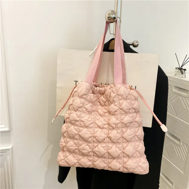 Tote Bag Large Capacity Shoulder Soft Bag Drawstring Pink - Shop at LoveMi