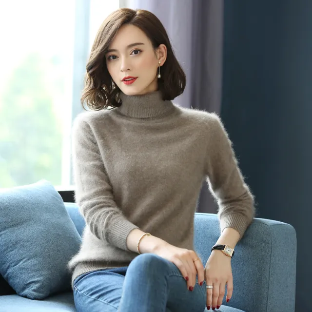 Turtleneck Pullover Short Loose Cashmere Knitted Mink Velvet Bottoming Shirt Sweater Camel - Shop at LoveMi