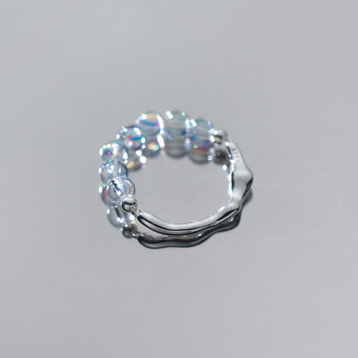 S925 Silver Korean Style Simple Crystal Wave Ring