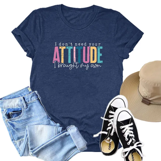 Colored Cotton T shirt Women's Short Sleeve Letters Navy Blue - Shop at LoveMi
