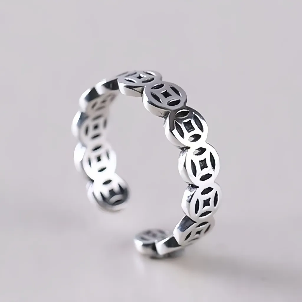 Openwork Fortune-attracting Thread Gold-plated Ringnon-fading Ring - Silver