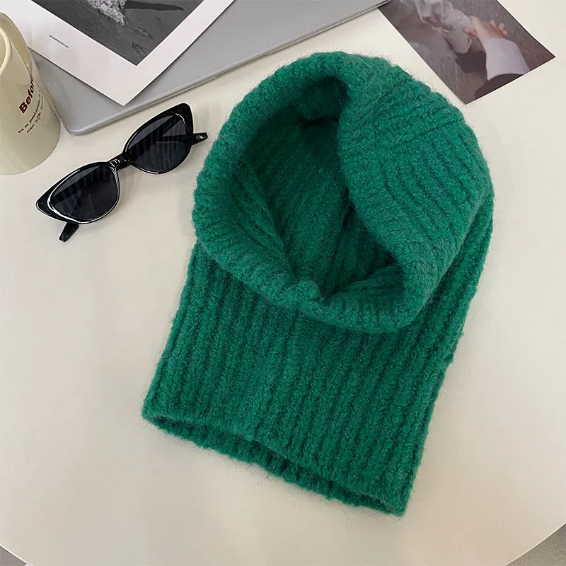 Warm Woolen Hat Scarf One Female Winter Earflaps Knitted Hat - Green