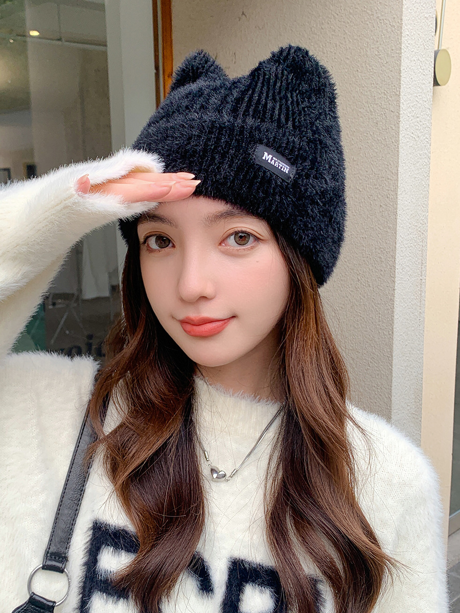Winter Mink Cat Ears Plush Girl's Cap Warm Ear Protection Knitted Hat