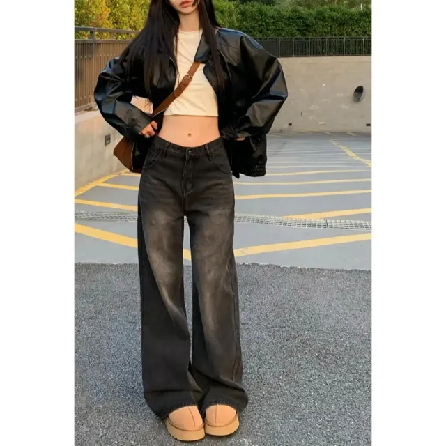 Women's American style Retro Washed Straight Jeans - Shop at LoveMi