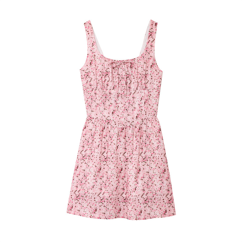 Summer French Retro Roses Floral Dress Suspender Dress