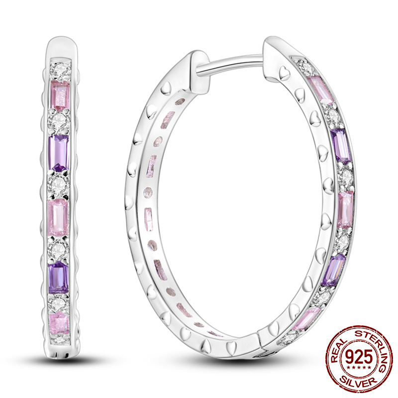 925 Sterling Silver Heart-shaped Colored Women's Earrings