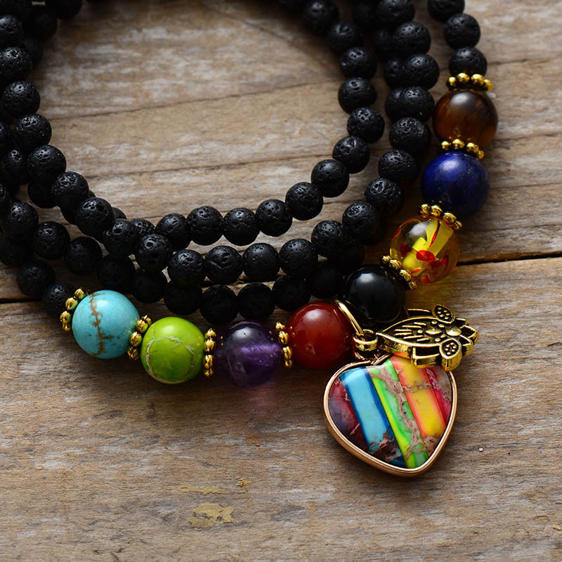 Natural Stone Heart Bead Womens Necklace