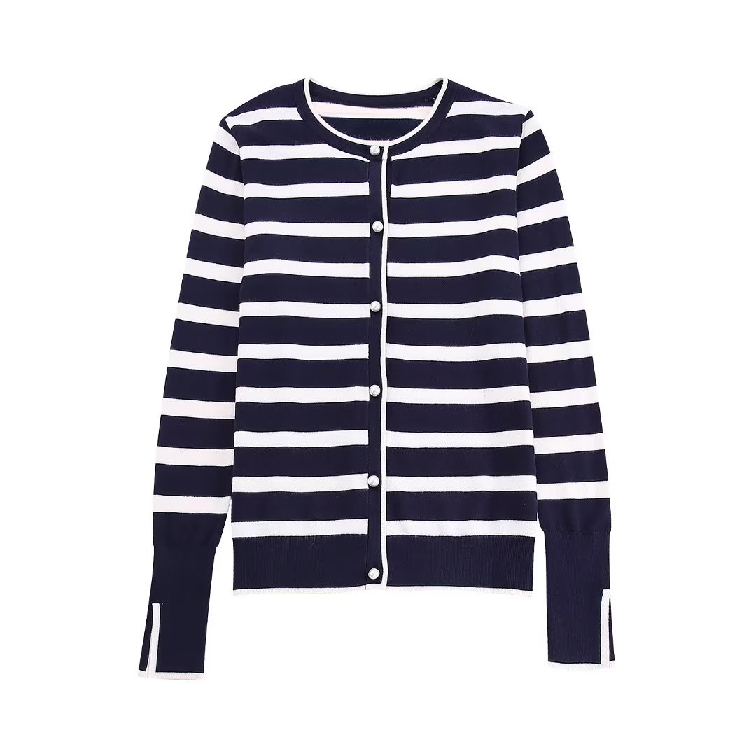 Single-breasted Striped Two-color Cardigan