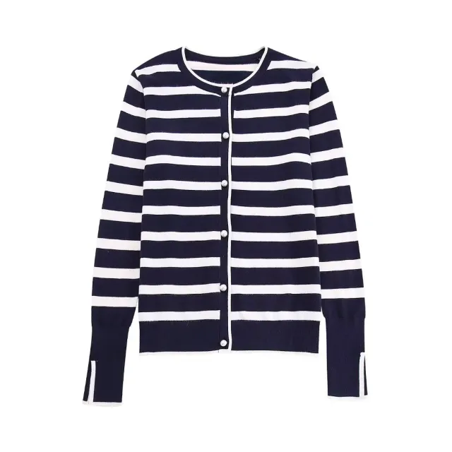 Single breasted Striped Two color Cardigan Blue - Shop at LoveMi