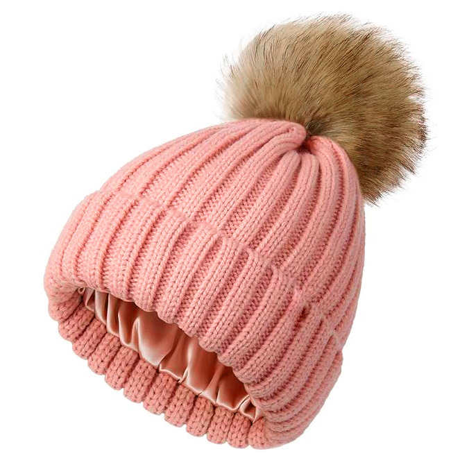 Soft Beanie Fluffy Ball Cap Warm Knitted Hat - Women's Clothing