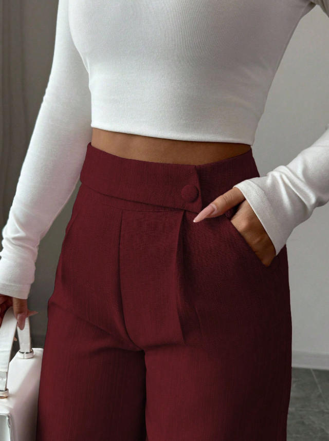 Women's High-Waist Straight-Leg Full-Length Pants – solid color lifestyle styled