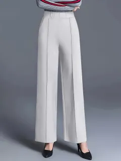 Women's Autumn And Winter Solid Colour Wide Leg High Waist Loose And Slimming Casual Pants - White - View 1