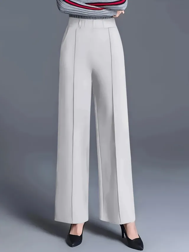 Women's Autumn And Winter Solid Color Wide Leg High Waist Loose And Slimming Casual Pants White - Shop at LoveMi