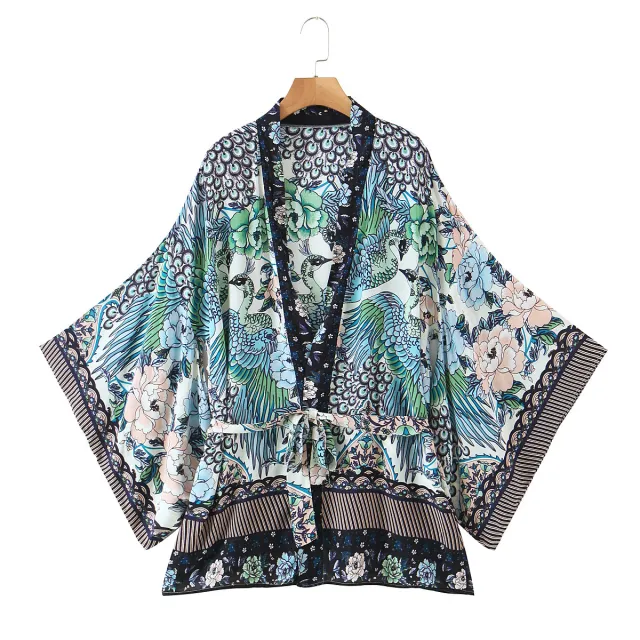 Fashion Personality Female Cotton Kimono Jacket Blue - Shop at LoveMi