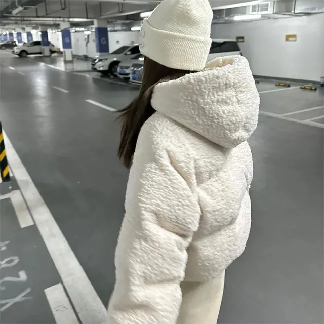 American style White Lamb Wool Baseball Uniform Short Coat Pure White - Shop at LoveMi