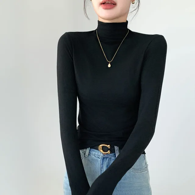 Slim Fit Warm Outer Wear Long sleeved T shirt Top Black - Shop at LoveMi