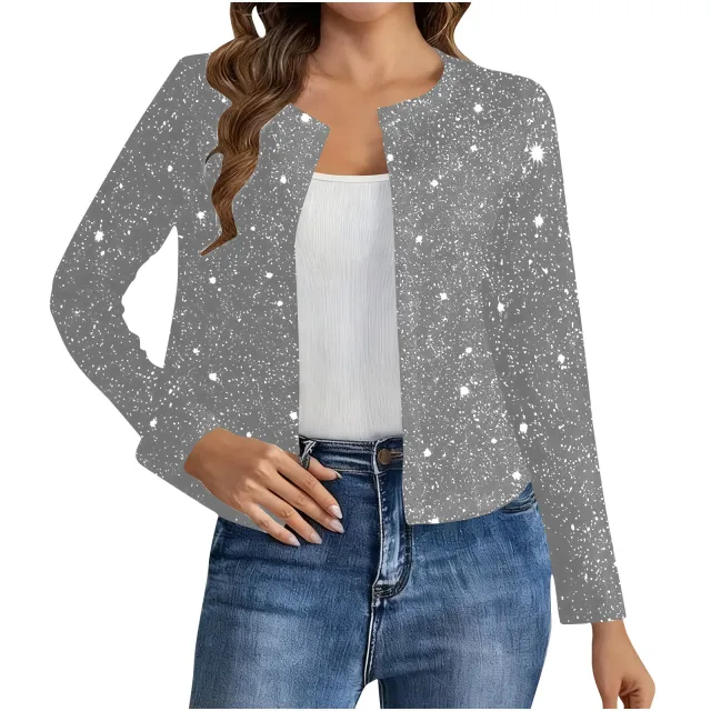Fashionable Cardigan Long sleeve Gold foil Jacket For Women Light Gray - Shop at LoveMi