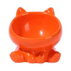 Pet Dogs And Cats Bevel Ceramic Neck Bowl - Reach Out Orange - View 1