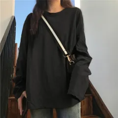 White Base Shirt Women's Solid Colour Long-sleeved T-shirt - Black - View 1