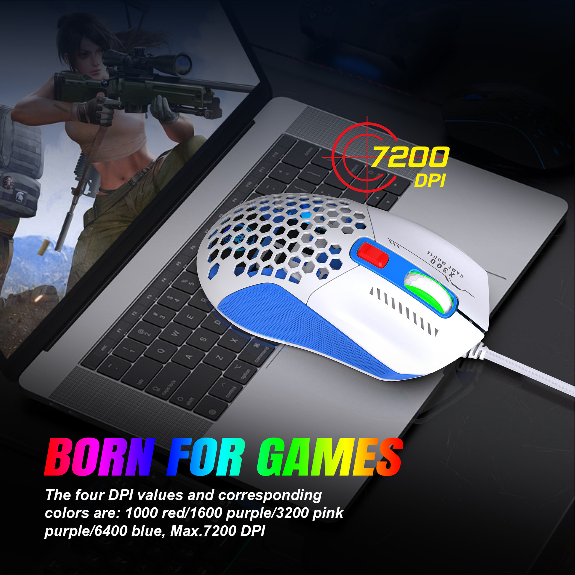 Hollow Out Wired E-sports mus RGB Luminous Lightweight - Miniatyr 11