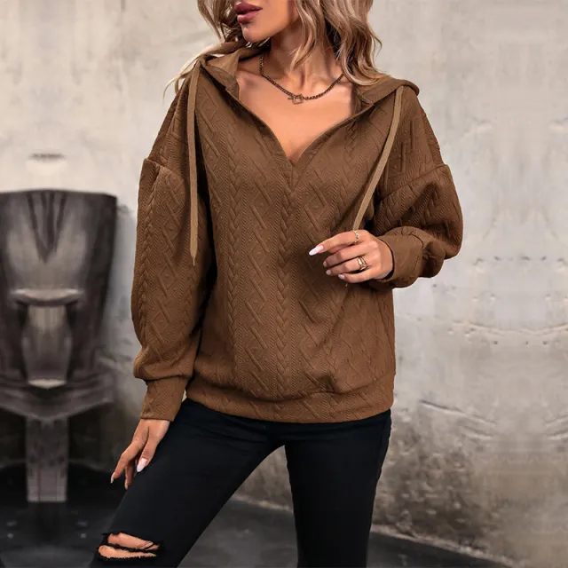 Women's ClothingSolid Color Knit Casual Sweater Hooded Women Coffee - Shop at LoveMi