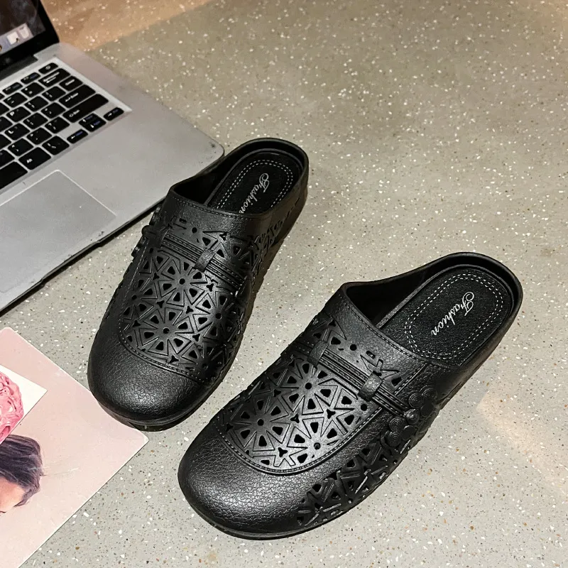 Flat Toe Box New Niche Fairy Style Half Slippers - Black