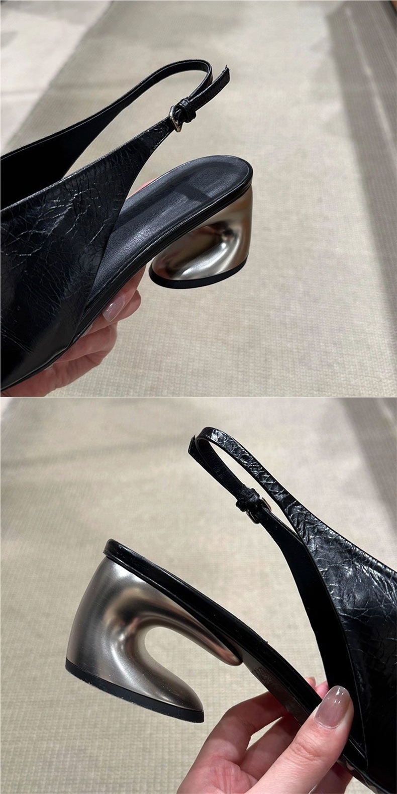 Baotou Sandals In Black Synthetic Leather — detail view 3