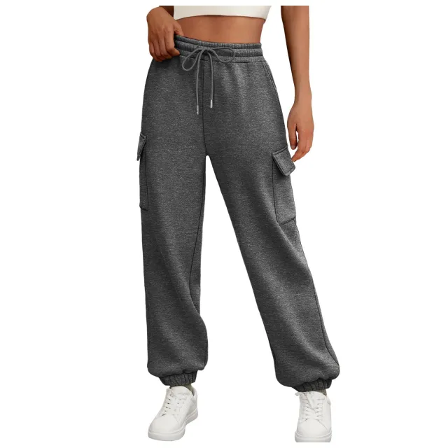 Women's Sweatpants Fleece Lined Baggy Athletic Jogger Trousers With Pockets Fall Casual Trendy Cargo Pants Fall Outfits Dark Gray - Shop at LoveMi