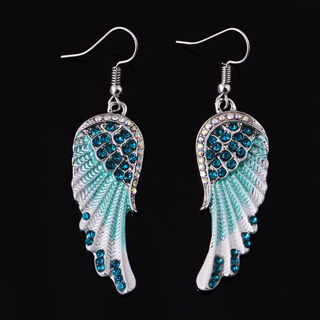 3 Colors Angel Wings Feather Dangle Crystal Earring Antique Elegant Women Jewelry